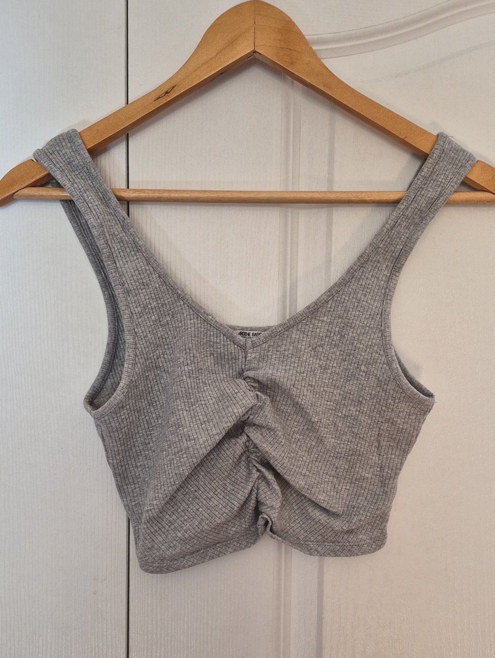 Ardene Gray Ribbed Twist-Front Crop Top